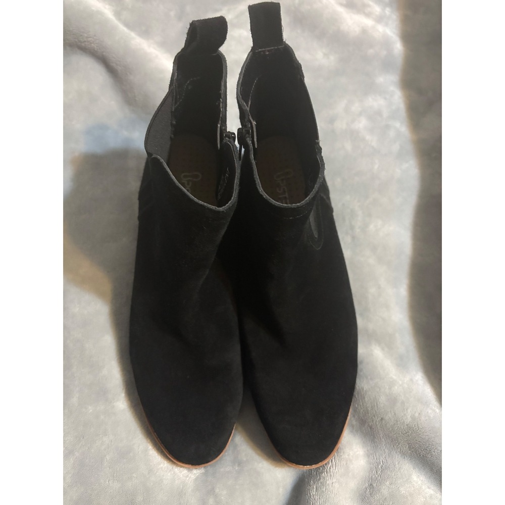 Black Suede Lug Sole Chelsea Ankle Boots Side Zip Orthotic Support-11